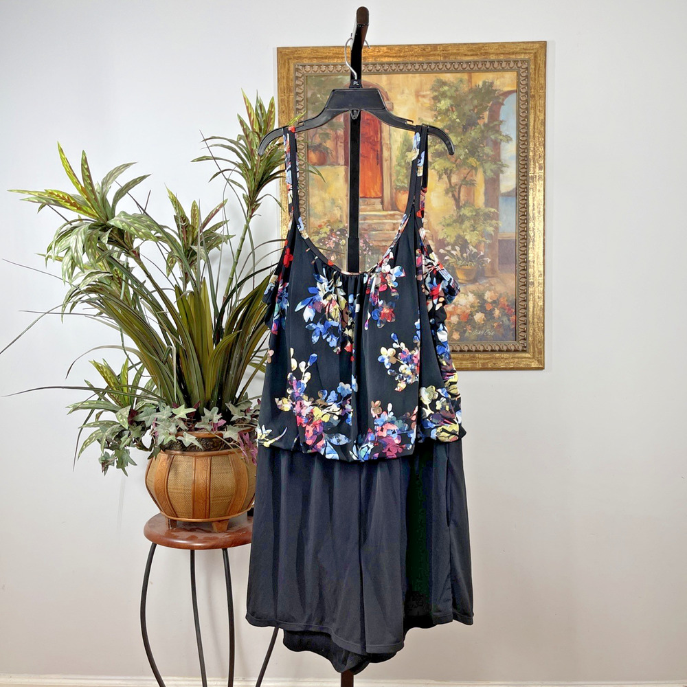 Axyl Plus Size 22W Floral Tiered Swimdress‎ One Piece Swimsuit Tummy Control